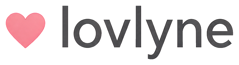 Lovlyne wordmark with pink heart icon, modern sans-serif